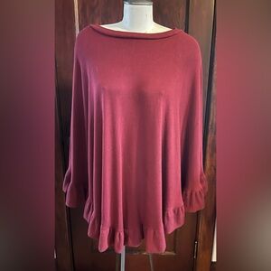 Zenana Outfitters Cranberry Coloured Poncho- Size S/M (see measurements)